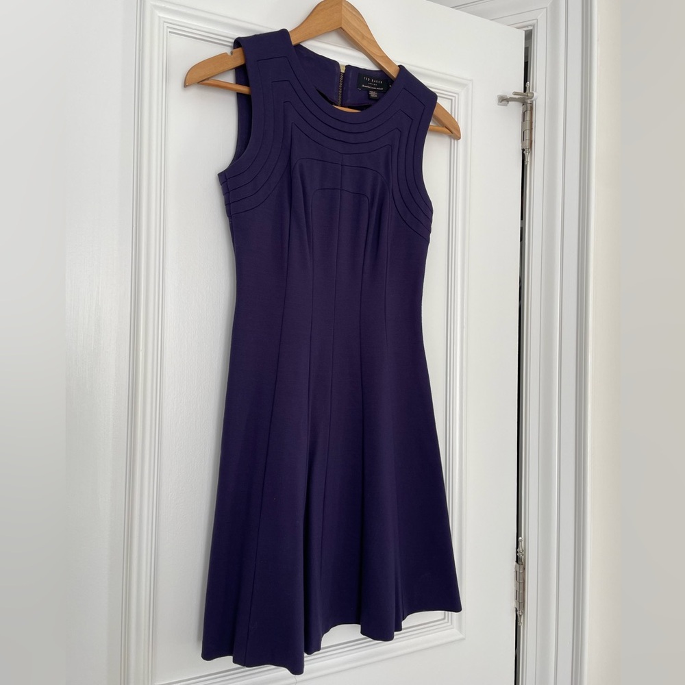 Ted Baker Purple fit and flare dress with gold zipper